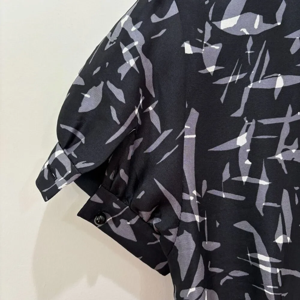 Kate Spade Nelli 100% Silk Fit Flare Dress sz 2 Black Gray Abstract Print Career